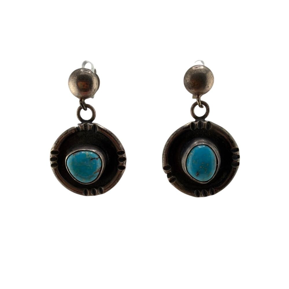 Vintage Navajo Inspired Sterling Silver Turquoise Earrings